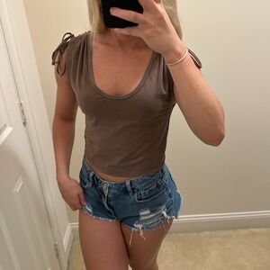 American Eagle Outfitters Brown Crop Tie Front Tank Top